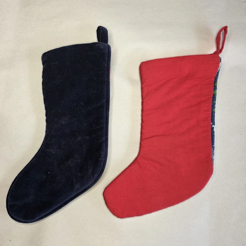 Lot 2 Vintage Small Size needlepoint christmas stockings Geometric‎ & Geese